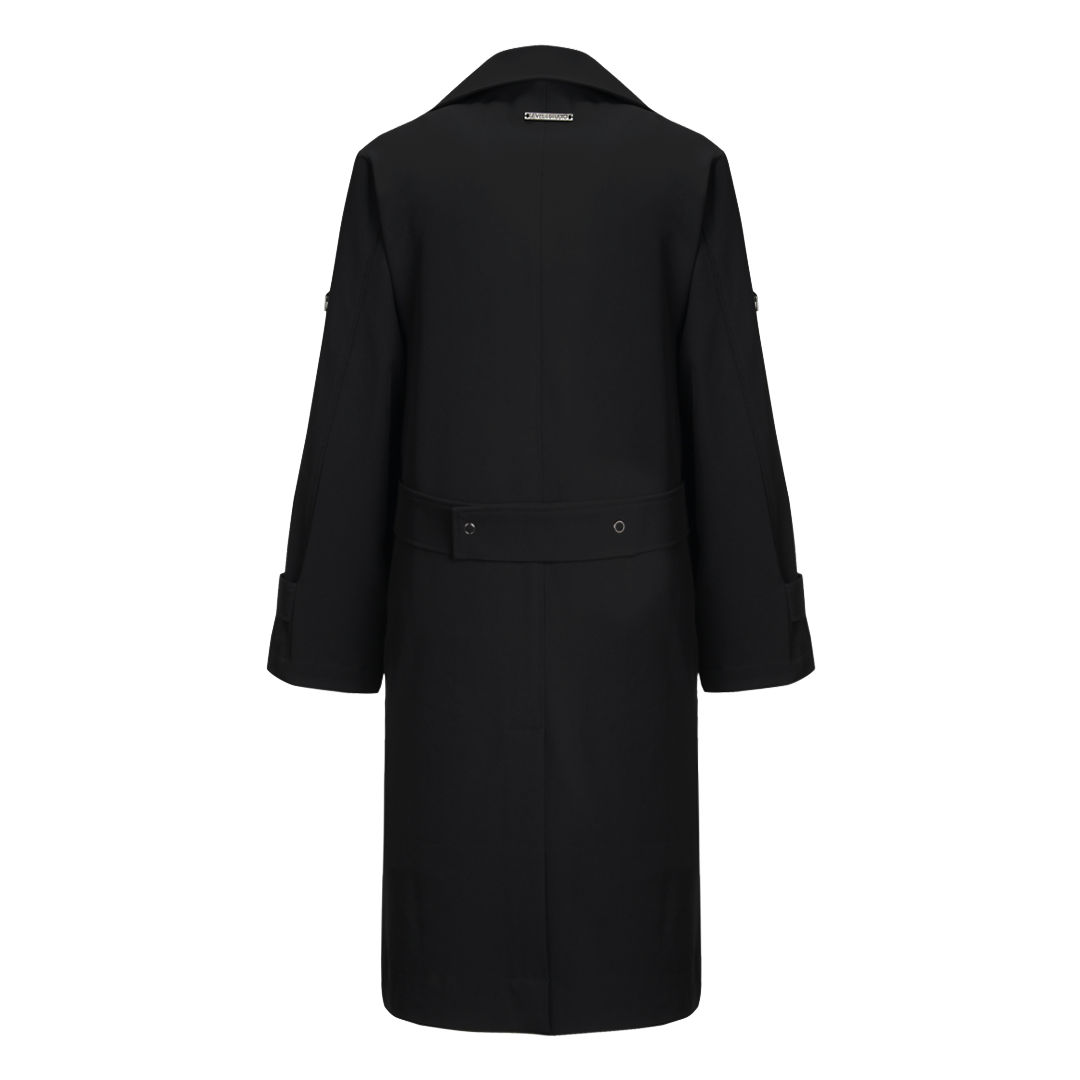 Transparent Photo of the back side of the LV1 Studio Bleach Resistant Black Lab Unisex Trench Coat